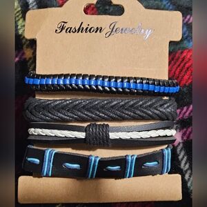New Series Black and Blue Men's Bracelet 4pc Set Unisex Item# 169